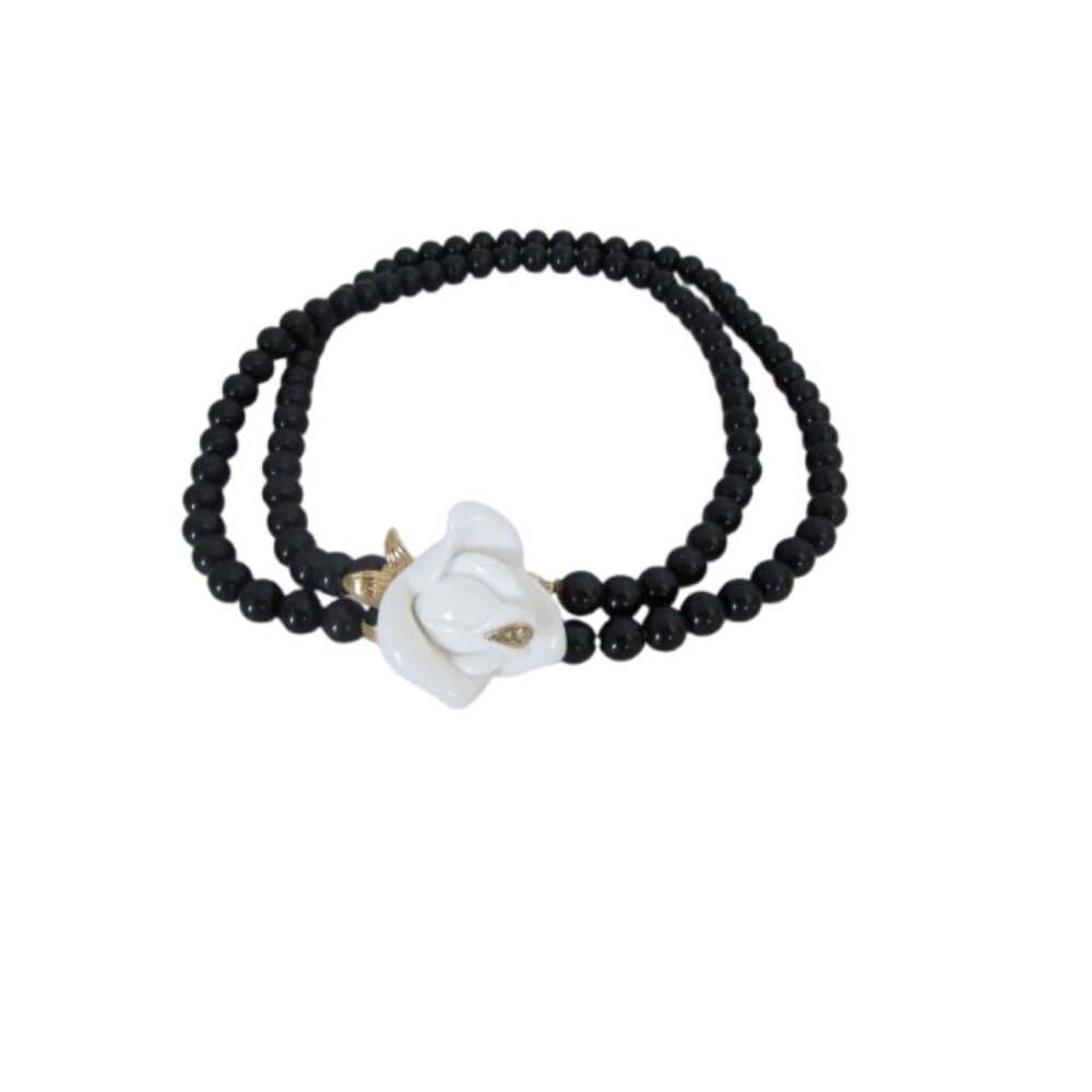 Kenneth Jay Lane For Avon Midnight Rose Necklace Vintage 80s Double Strand Black